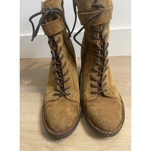 BORN Cass Women's Suede Block‎ Heel Lace Up & Zip Boots Buckle F34826 Size 8